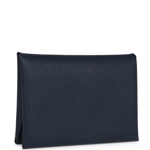 Hermes Calvi Duo Card Holder Bleu Indigo Epsom Palladium Hardware
