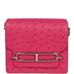 Pre-owned Hermes Mini Roulis Rose Tyrien Ostrich Palladium Hardware