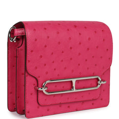 Pre-owned Hermes Mini Roulis Rose Tyrien Ostrich Palladium Hardware