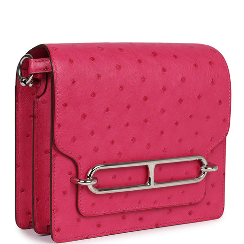Pre-owned Hermes Mini Roulis Rose Tyrien Ostrich Palladium Hardware