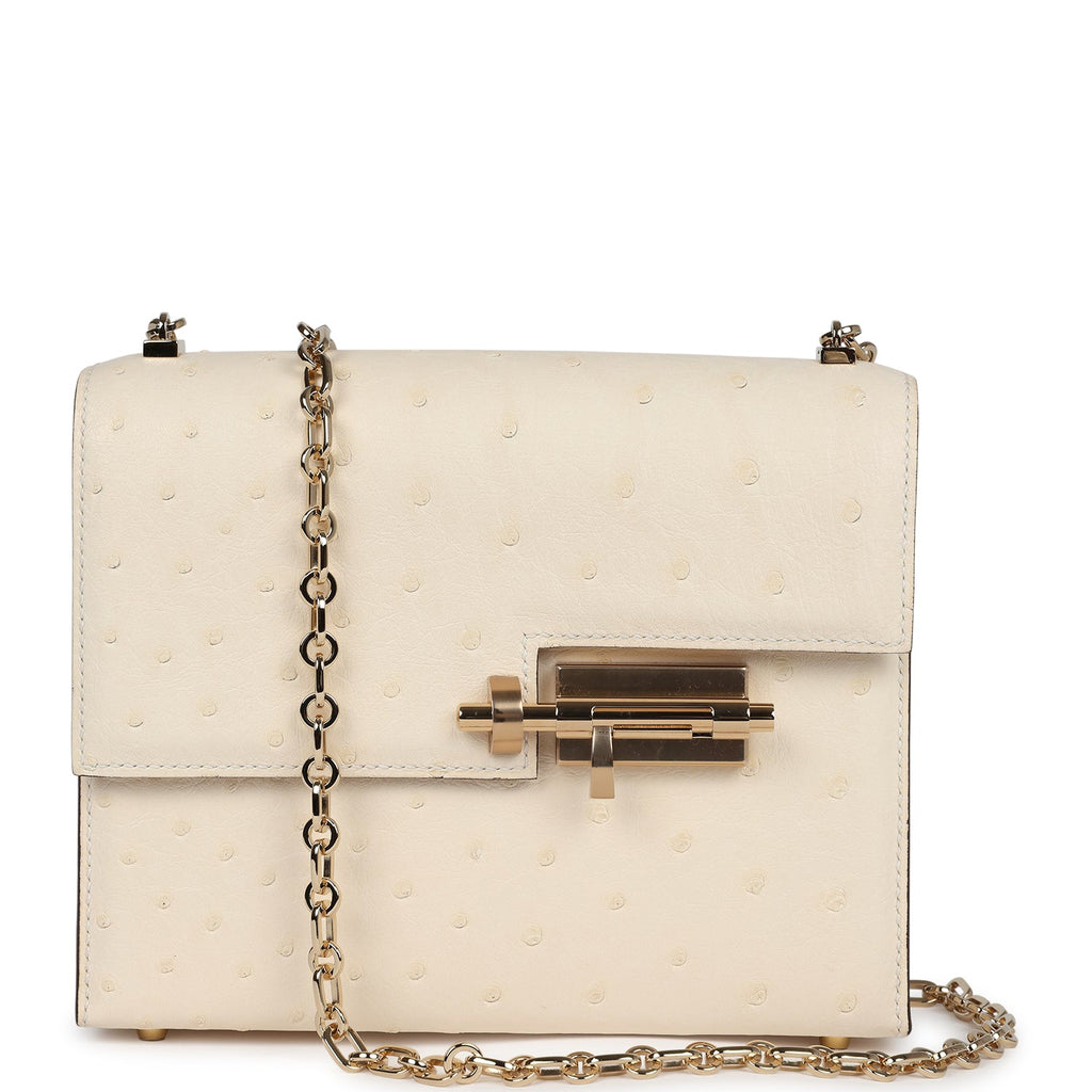 Hermes Mini Verrou Chaine Bag Nata Ostrich Permabrass Hardware Ivory New Exotic