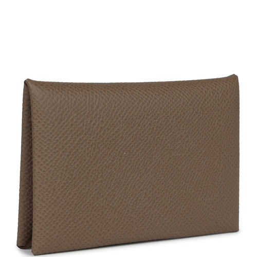 Hermes Calvi Duo Card Holder Etoupe Epsom Palladium Hardware