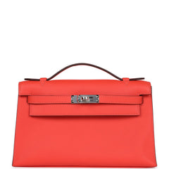 Hermes Kelly Pochette Orange Field Swift Palladium Hardware