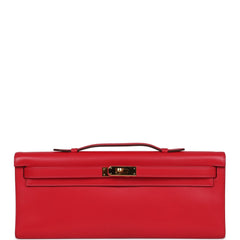 Pre-owned Hermes Kelly Cut Rouge Casaque Swift Gold Hardware