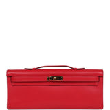 Pre-owned Hermes Kelly Cut Rouge Casaque Swift Gold Hardware