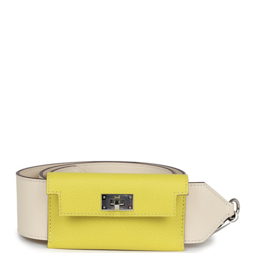 Hermes Kelly Pocket Bag Strap 105 Nata Epsom and Lime Swift Palladium Hardware