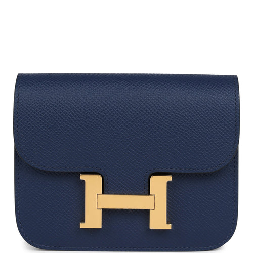 Hermes Constance Slim Wallet Bleu Navy Epsom Gold Hardware