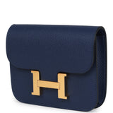 Hermes Constance Slim Wallet Bleu Navy Epsom Gold Hardware