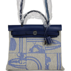 Hermes Herbag Zip PM 31 Bleu France/Ecru "Brides De Gala" Toile H/Vache Hunter Palladium Hardware
