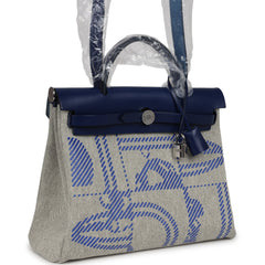 Hermes Herbag Zip PM 31 Bleu France/Ecru "Brides De Gala" Toile H/Vache Hunter Palladium Hardware