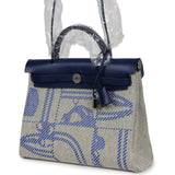 Hermes Herbag Zip PM 31 Bleu France/Ecru "Brides De Gala" Toile H/Vache Hunter Palladium Hardware