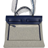 Hermes Herbag Zip PM 31 Bleu France/Ecru "Brides De Gala" Toile H/Vache Hunter Palladium Hardware