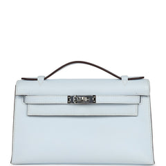 Hermes Kelly Pochette Bleu Brume Swift Palladium Hardware