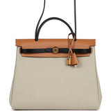 Hermes Herbag Zip 31 PM Ebene/Black/Naturel Sable Hunter & Beton Toile Militaire Gold Hardware