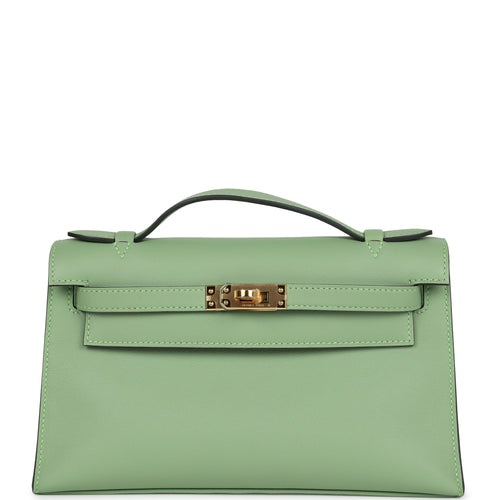 Hermes Kelly Pochette Vert Criquet Swift Gold Hardware