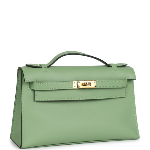 Hermes Kelly Pochette Vert Criquet Swift Gold Hardware