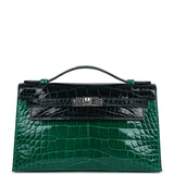 Hermes Kelly Pochette Emerald and Vert Rousseau Shiny Alligator Palladium Hardware
