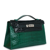 Hermes Kelly Pochette Emerald and Vert Rousseau Shiny Alligator Palladium Hardware