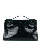 Hermes Kelly Pochette Emerald and Vert Rousseau Shiny Alligator Palladium Hardware