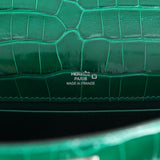 Hermes Kelly Pochette Emerald and Vert Rousseau Shiny Alligator Palladium Hardware