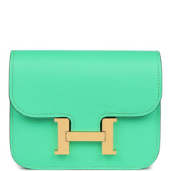 Hermes Constance Slim Wallet Bi-color Vert Comics and Bleu Zellige Evercolor Gold Hardware