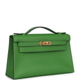 Hermes Kelly Pochette Vert Yucca Swift Gold Hardware