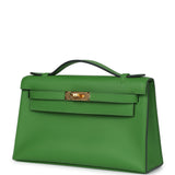 Hermes Kelly Pochette Vert Yucca Swift Gold Hardware