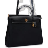 Hermes Herbag Zip 31 PM Black Military Canvas & Vache Hunter Gold Hardware