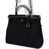 Hermes Herbag Zip 31 PM Black Military Canvas & Vache Hunter Gold Hardware