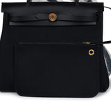 Hermes Herbag Zip 31 PM Black Military Canvas & Vache Hunter Gold Hardware