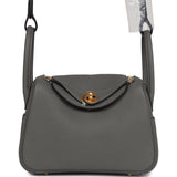 Hermes Mini Lindy Gris Meyer Clemence Gold Hardware