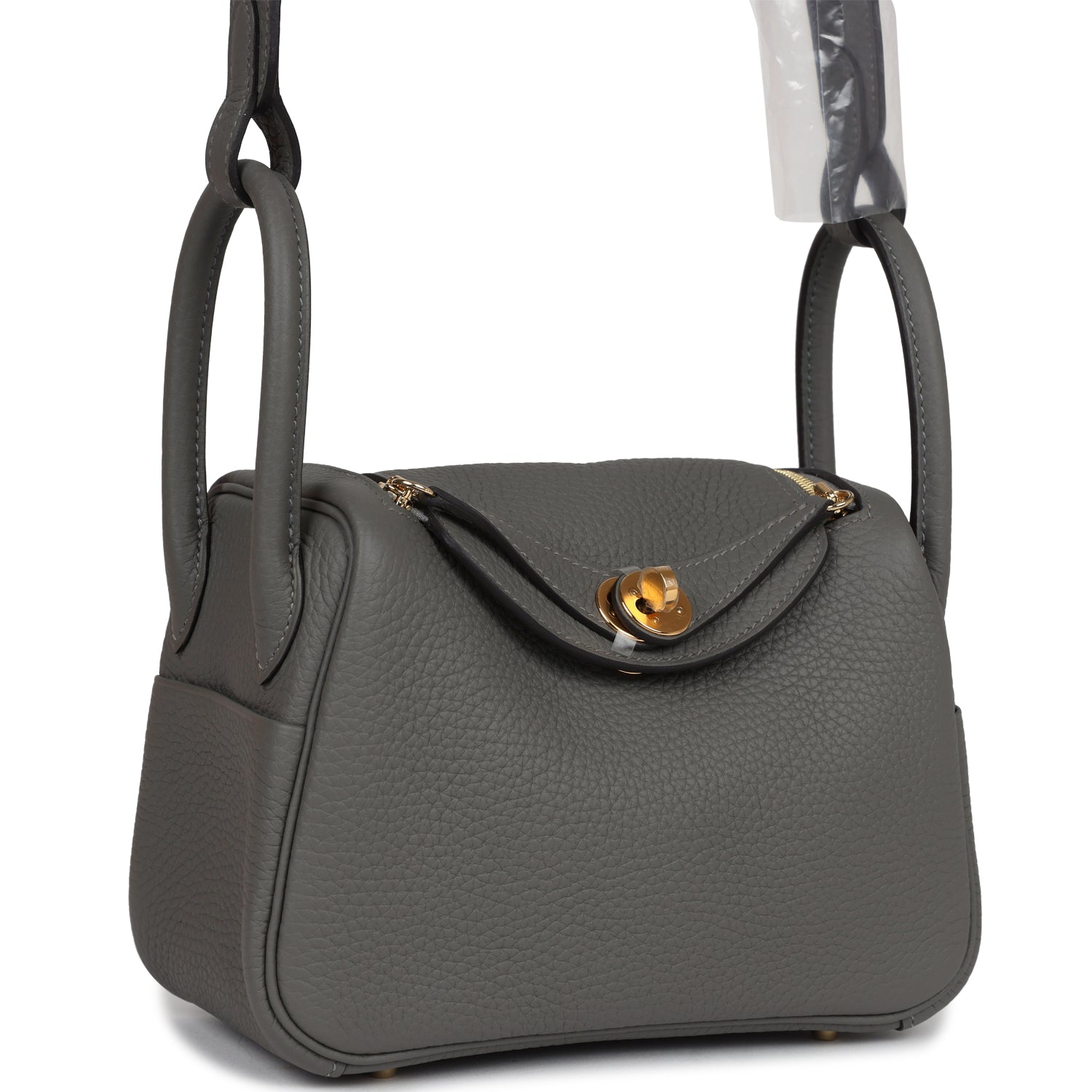 Hermes Mini Lindy Gris Meyer Clemence Gold Hardware