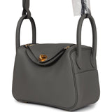 Hermes Mini Lindy Gris Meyer Clemence Gold Hardware