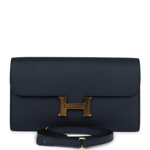 Pre-owned Hermes Constance To Go Wallet Bleu Indigo Epsom Gold Hardware