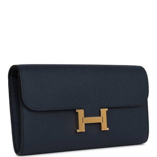 Pre-owned Hermes Constance To Go Wallet Bleu Indigo Epsom Gold Hardware