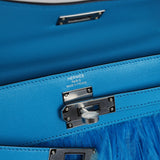 Hermes Kelly Elan Foile Bleu Frida Chevre Chamkila and Ostrich Feathers Palladium Hardware