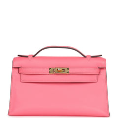 Pre-owned Hermes Kelly Pochette Rose Azalee Swift Gold Hardware