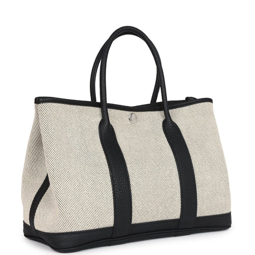 Hermes Garden Party 30 Ecru Toile and Black Negonda Palladium Hardware
