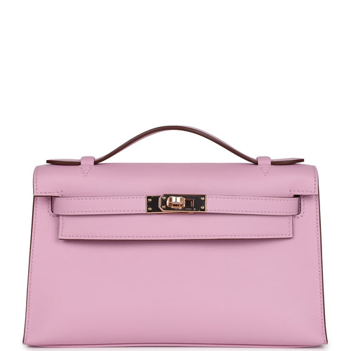 Hermes Kelly Pochette Mauve Sylvestre Swift Rose Gold Hardware