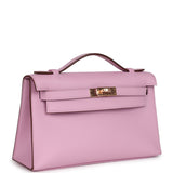 Hermes Kelly Pochette Mauve Sylvestre Swift Rose Gold Hardware