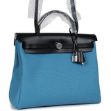 Hermes Herbag Zip PM 31 Blue Jean Toile H and Black Vache Hunter Palladium Hardware