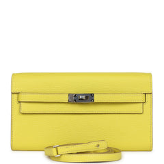 Hermes Kelly Wallet To Go Lime Chevre Palladium Hardware