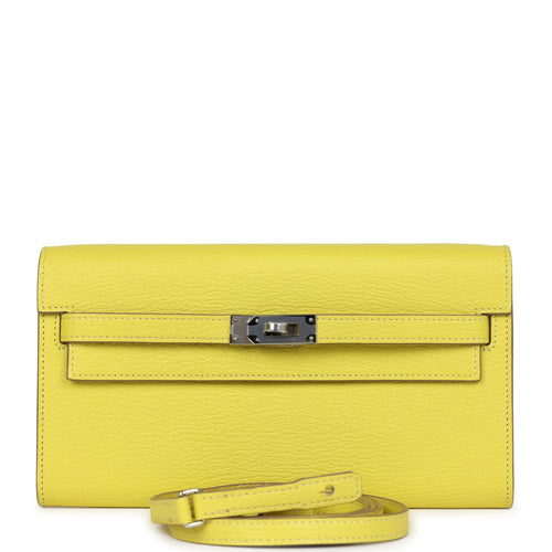 Hermes Kelly Wallet To Go Lime Chevre Palladium Hardware