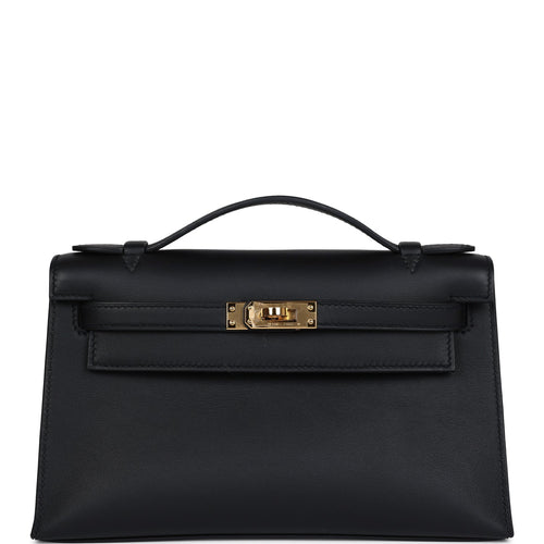 Hermes Kelly Pochette Black Swift Gold Hardware
