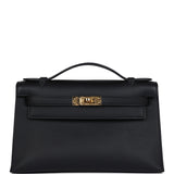 Hermes Kelly Pochette Black Swift Gold Hardware