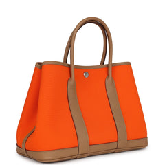 Hermes Garden Party 30 Orange Minium Toile and Biscuit Negonda Palladium Hardware