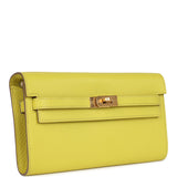 Hermes Kelly Wallet To Go Lime Chevre Mysore Gold Hardware