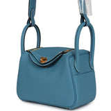 Hermes Mini Lindy Blue Jean Clemence Gold Hardware