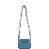 Hermes Mini Lindy Blue Jean Clemence Gold Hardware