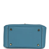 Hermes Mini Lindy Blue Jean Clemence Gold Hardware